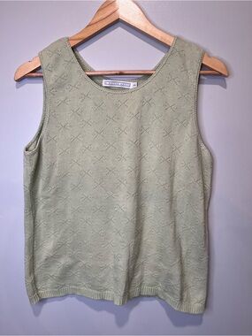 A Knitch Above Light Sage Cottage-core 100% Cotton Sleeveless Sweater Top